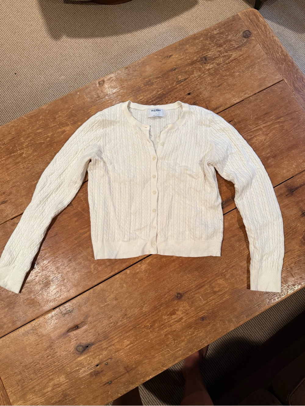 Old Navy SoSoft Lite Ivory Cable Knit Cropped Cardigan Sweater Size M